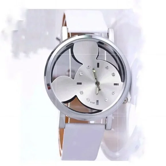 Minnie Mickey Mouse Watch Clear Analog Adjustable Buckle Band Silver White - Picture 2 of 12